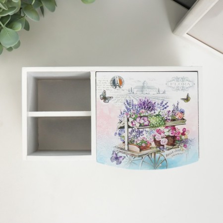Casket Wood with a mirror and stand "Clothes with flowers" 10.8x18.5x10 cm-4