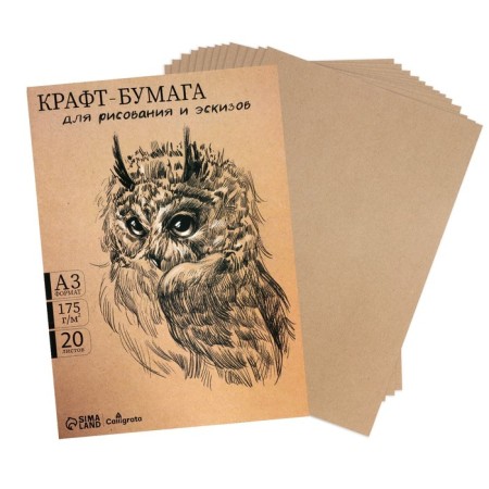 Crafts for drawing, graphics and sketches A3, 20 sheets (300x420 mm), 175 g/m², in craft folder, brown/gray
