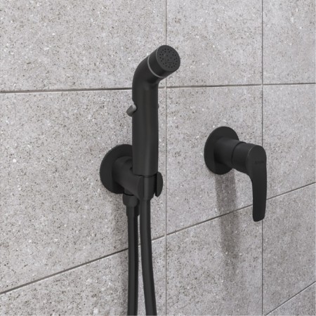 Hidden installation mixer with hygienic shower IDDIS RAY, black matte-1