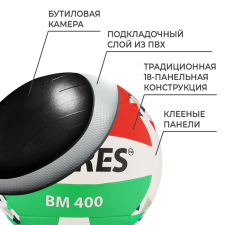 Volleyball ball Torres BM400, TPU, glued, 18 panels, p. 5-2