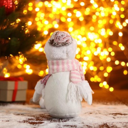 Soft toy "Snowman in pink sequins-long legs" 11x37 cm, white-pink-2