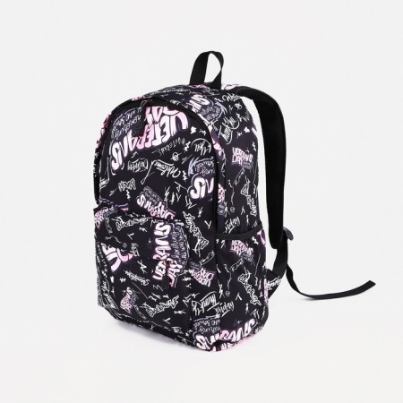 A backpack with a zipper, 3 external pockets, pink/black color-2
