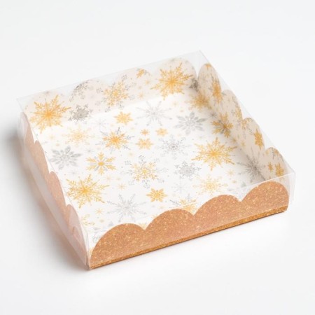 Box for confectionery with PVC lid "Snowflakes", 13 x 13 x 3 cm, New Year-1