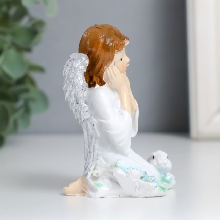 Souvenir Polystone "Girl Angel with a rabbit and flowers" 6x6.5x8.5 cm-1