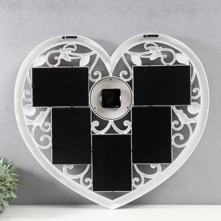 Multipher with clock "Heart" Plastic 5 photos 10x15 cm, col. white-2