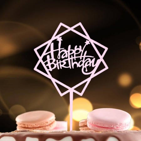 Topper "Happy Birthday", acrylic, pale pink color-1