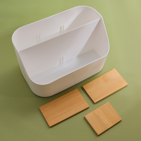 Bamboo organizer for storage, 5 sections, mobile sections, 18.5 × 11.5 × 10.6 cm, white color-6