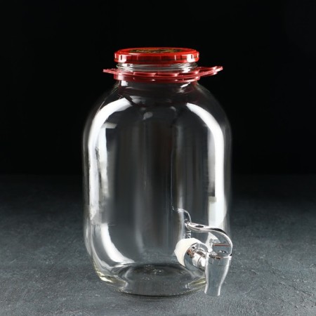 Glass jug “all the power in beer”, 3 l, with a pressure crane, with a handle holder, in a box