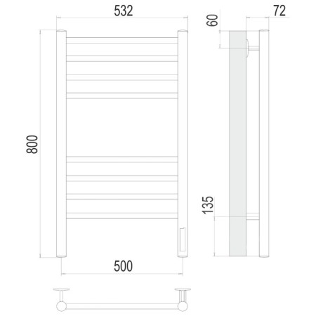 Terminus heated towel rail "Aurora" P8, 500x800 mm, dimmer, white matte-2