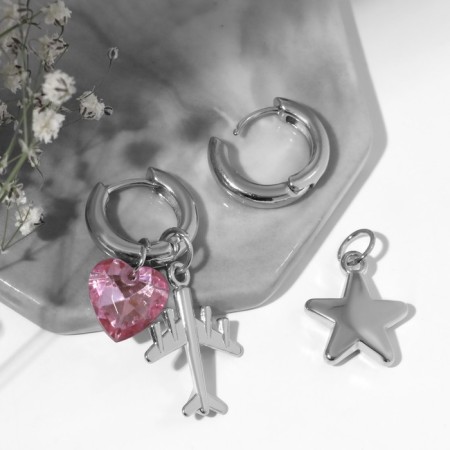 Earrings with the removable element "Transformer" Journey, red-pink color in silver-1
