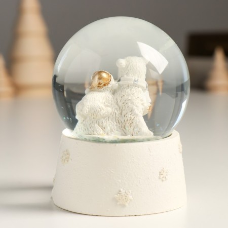 Souvenir Polystone Water Ball "White Bears" White with gold 7x8x9 cm-2