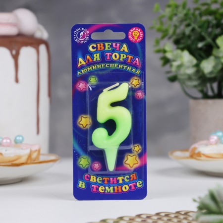 Candle for the cake number "Luminescent", 5.5 cm, number "5"-2