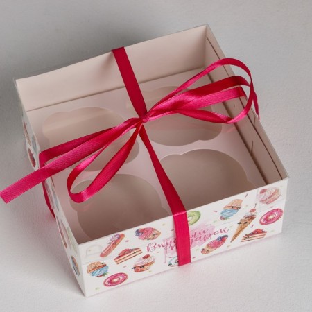 Capcake box, confectionery packaging, 4 cells "Tasty Gift", 16 x 16 x 7.5 cm-1