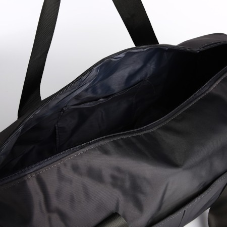 Road bag on lightning, external pocket, shoe compartment, suitcase holder, long belt, gray color.-2