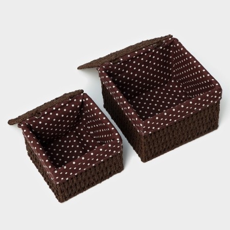 A set of handmade interior baskets with a lid LadOM, 2 pcs, size: 20 × 20 × 15 cm, 25 × 25 × 18 cm-6
