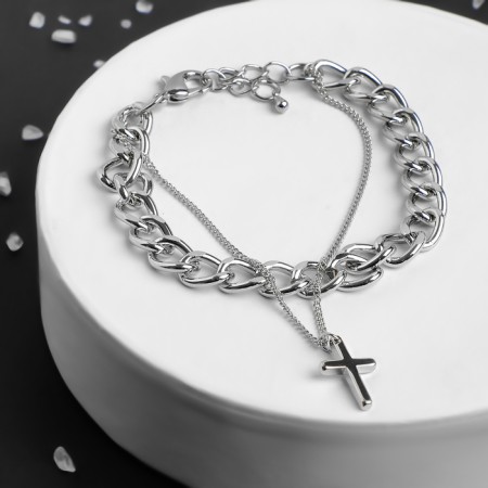 Bracelet Metal “Chain” Two threads cross, color silver, 17 cm-1