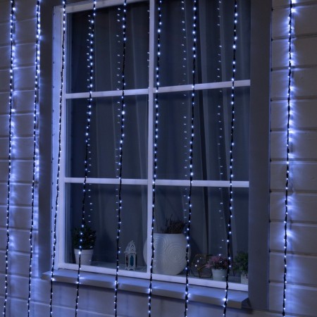 Garland "waterfall" 2 × 3 m, IP44, UMS, dark thread, 800 LED, white glow, 8 modes, 220 V