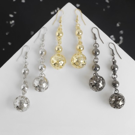 Earrings hanging "rustling" balls, carved, mix color, 7.2 cm-1