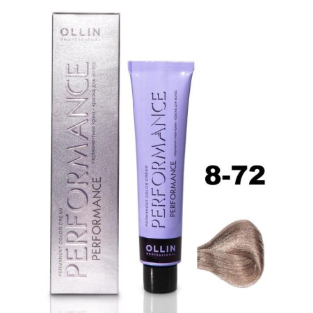 OLLIN PROFESSIONAL PERFORMANCE hair cream, tone 8/72 light-brown brown-violet, 60 ml