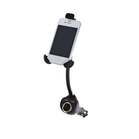 Phone holder, on a bar, with a cigarette lighter nest, USB, 45-75 mm, in a cigarette lighter
