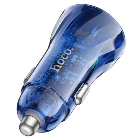 Hoco Z47A car charger, transparent, Type-C, USB, 30 W, PD+Qc, blue-2