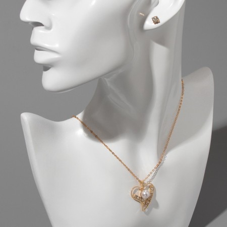 Set 2 objects: earrings, pendom! "Weightlessness", heart, white color in gold, 45cm-4