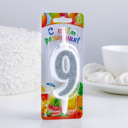 Candle for Cake "Super Blood", 10.4 cm, number "9", silver sparkle-2