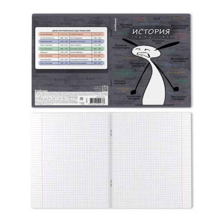 Subject notebook, 48 sheets, cage, history of Erichkrause "Chubrik", plastic cover silk-screen covers, Bloc Offset 100%, information block-1