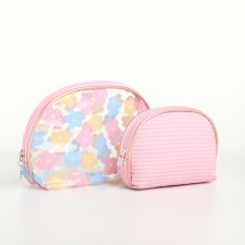 A set of cosmetic bags 2 in 1 on a zipper, pink color