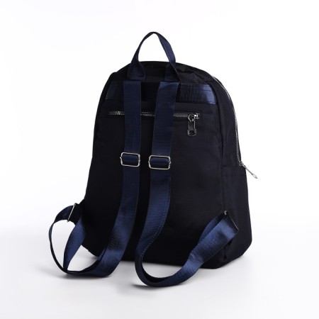 A backpack with a zipper, 5 outer pockets, pencil case, blue color-4