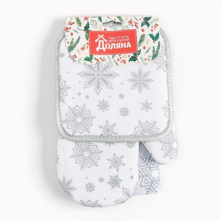 Kit. set 3pr. Snowflake Snowflake silver perch. 17*17 cm, mittens.26*16 cm, Fart. 70*80 cm 100% p/e 94461-8