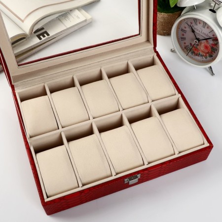 The casket to the leatherette to the clock 10 departments "burgundy python with veins" 7.5x25x20 cm-2