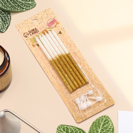 Candles for the cake "Shiny radiance", 6 pcs, white with gold-4