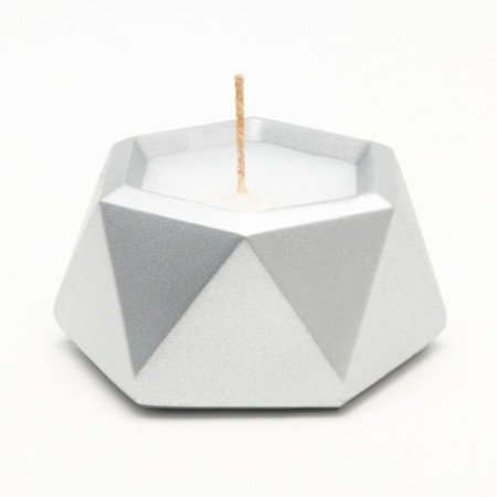 Candle "Hexagon. Marble" in a candlestick of gypsum is small, 7x3.5cm, silver-1