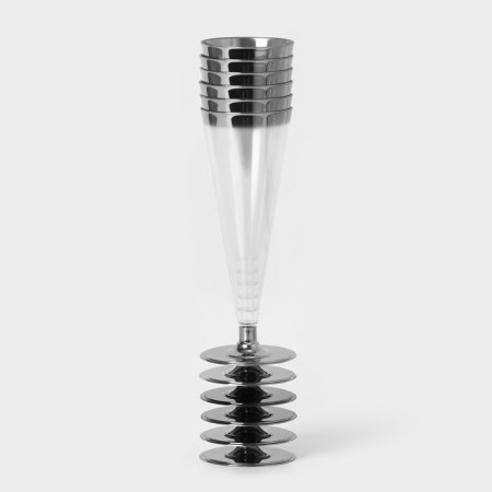 Plastic disposable glass for champagne “flute”, 150 ml, with metallized boots, transparent color, 6 pcs/units-1
