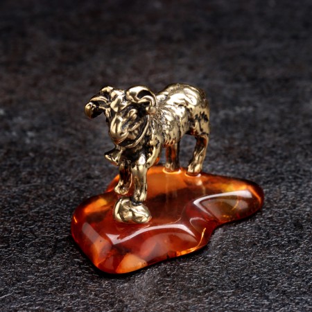 Souvenir "Baran with a bell", brass, amber, 3x2.5 cm-2