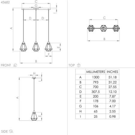 Tarbes chandelier, 3x60W E27-1