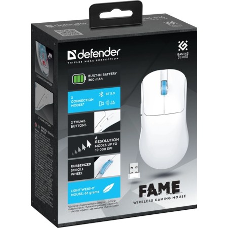Mouse Defender Fame GM-516, wireless, optical, 10,000 dpi, 300 mAC USB, white-5