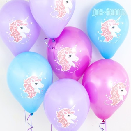 Latex ball 12 "" Delicate unicorn, assorted, pastel, 1 tbsp, set of 10 pcs.-2
