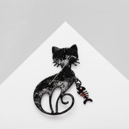 Multiple "cat" with movable fish, colored in black metal-2