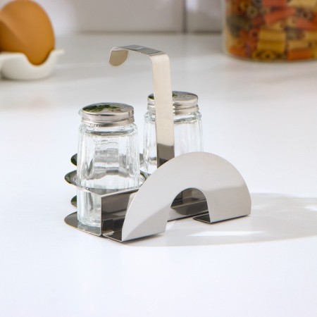 A set of glass spices on a stand, 4 items: a solo, a lobby, a napkin, a tank capacity-3
