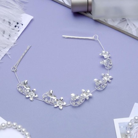 Hair accessory "Rulad" (on invisible) flowers with butterflies, 21 cm, silver