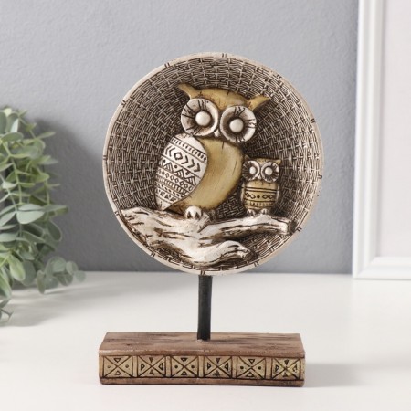 Polystone souvenir "Two gold owls on a branch" 5x12x20 cm