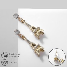 Earms with Eiffel Tower Rhinas, white color in gold