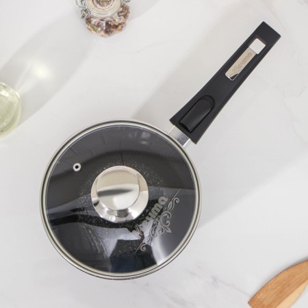 Bucket "granite star", 1.7 l, removable handle, glass cover, anti -stick coating, black color-2