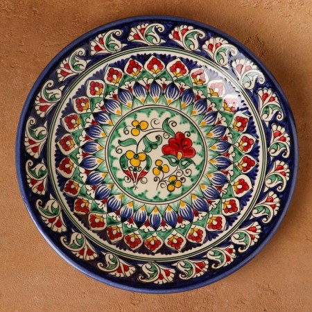 Plate of the Rishtan ceramics "Flowers", 26 cm, blue mix-1