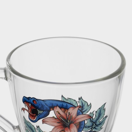 New Year's glass coffee mug "Flowers and snakes", 250 ml-4