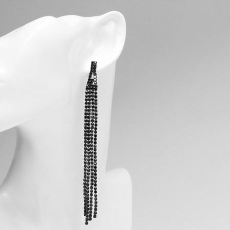 Hanging earrings with rhinestones "ice" 4 threads, black color, 11.5 cm-2
