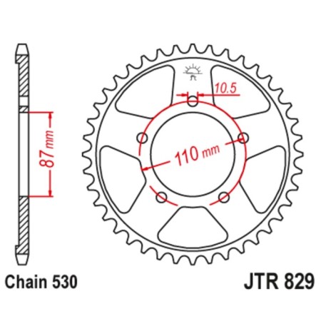 The rear star, driven JTR829 steel, chain 530, 45 teeth