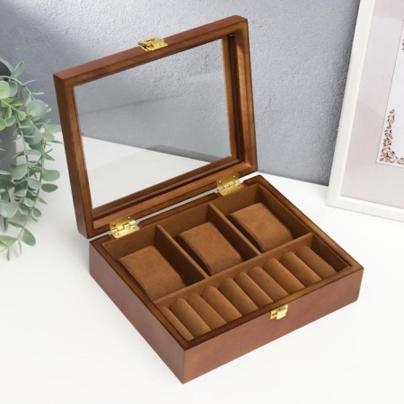 Casket wood for clock 3 divisions and jewelry "Cinnamon" 7.4x18x22 cm-1